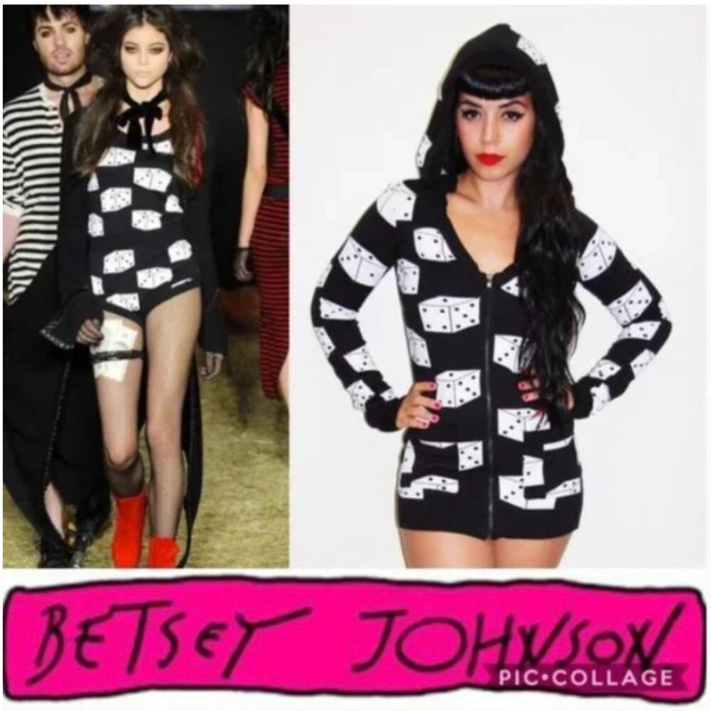 Betsey Johnson "Roll the Dice" zip up sweater hoody hoodie tunic dress c…